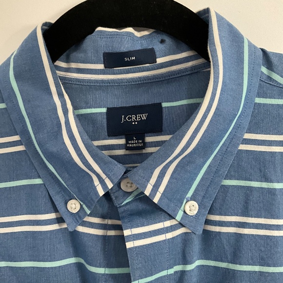 J. Crew cotton shirt - blue with horizontal strip - slim fit large - Picture 2 of 3